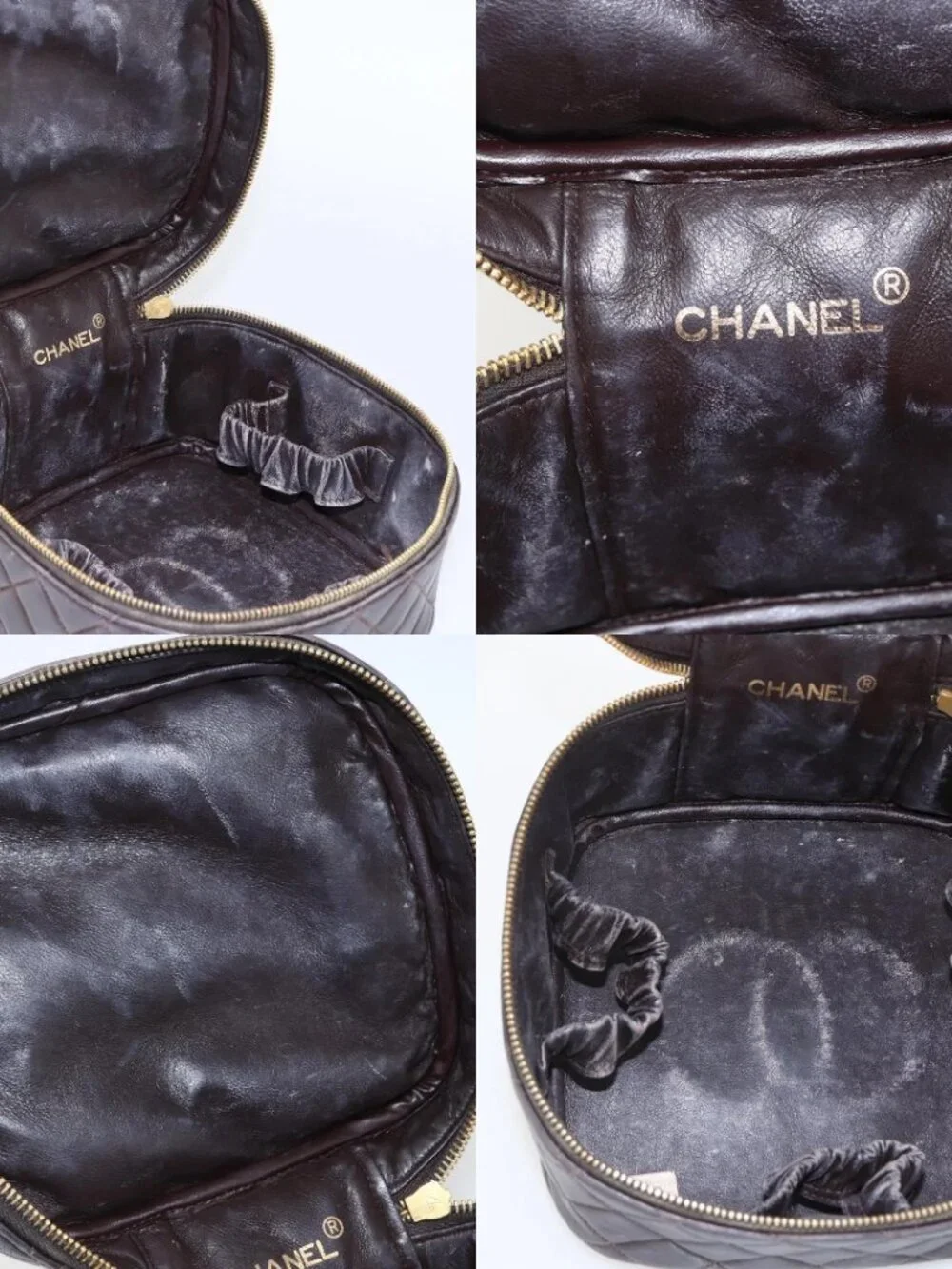 CHANEL Matelasse Vanity Hand Bag Lamb Skin Dark Brown Gold CC Auth 170916
